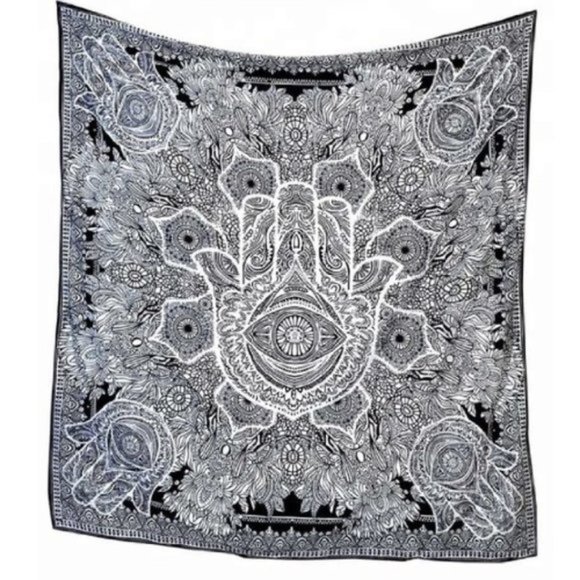 Full/Queen HAMSA Grey White Tapestry Wall Hanging Bedding Bohemian Boho Style - Picture 4 of 10